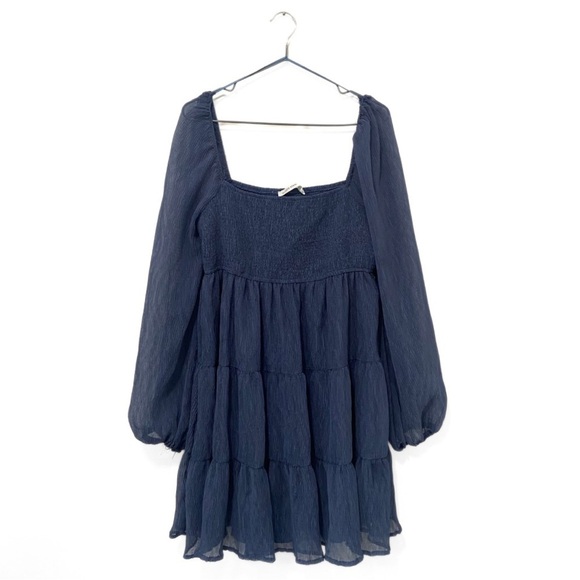 Altar'd State NWT Dark Blue Flowy Smocked Long Sleeve Mini Dress Size Large - Picture 2 of 10